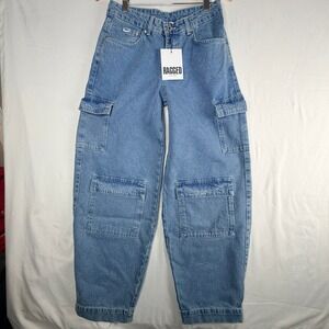 Ragged Jeans Light Wash Cargo Wide Leg Baggy Denim Pants Size 26 NEW